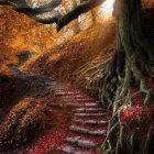 Sunlit Path Through Vibrant Autumn Forest