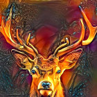 Deer with flaming antlers in smoky background