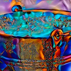 Colorful Backdrop with Water Droplets on Shiny Blue Bucket