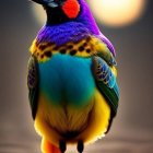 Colorful Bird with Purple, Blue, Green, and Orange Plumage on Soft Background