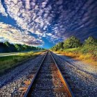 Surreal landscape with railway under textured sky