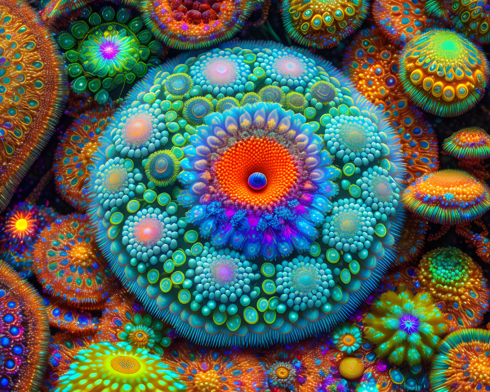 Colorful Abstract Fractal Art: Psychedelic Sea Anemone Patterns