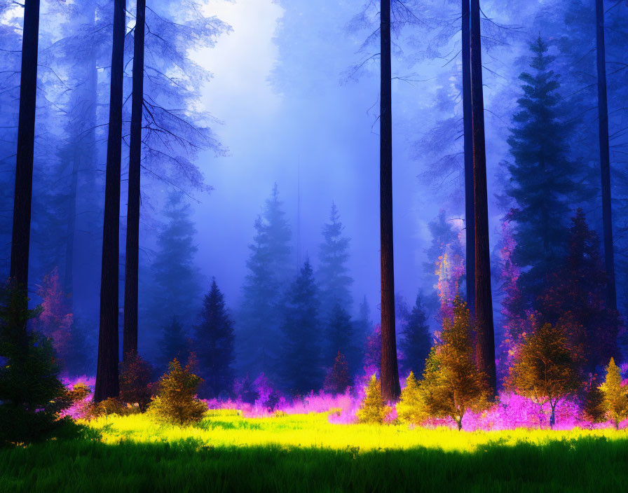 Digitally Enhanced Forest Scene with Vibrant Colors