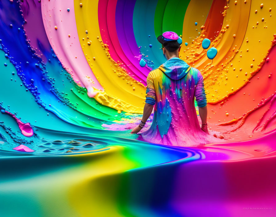 Colorful Paint-Splattered Outfit Reaches Vibrant Swirling Colors