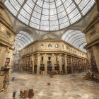 Opulent multi-level library with golden decor, glass dome, and chandeliers