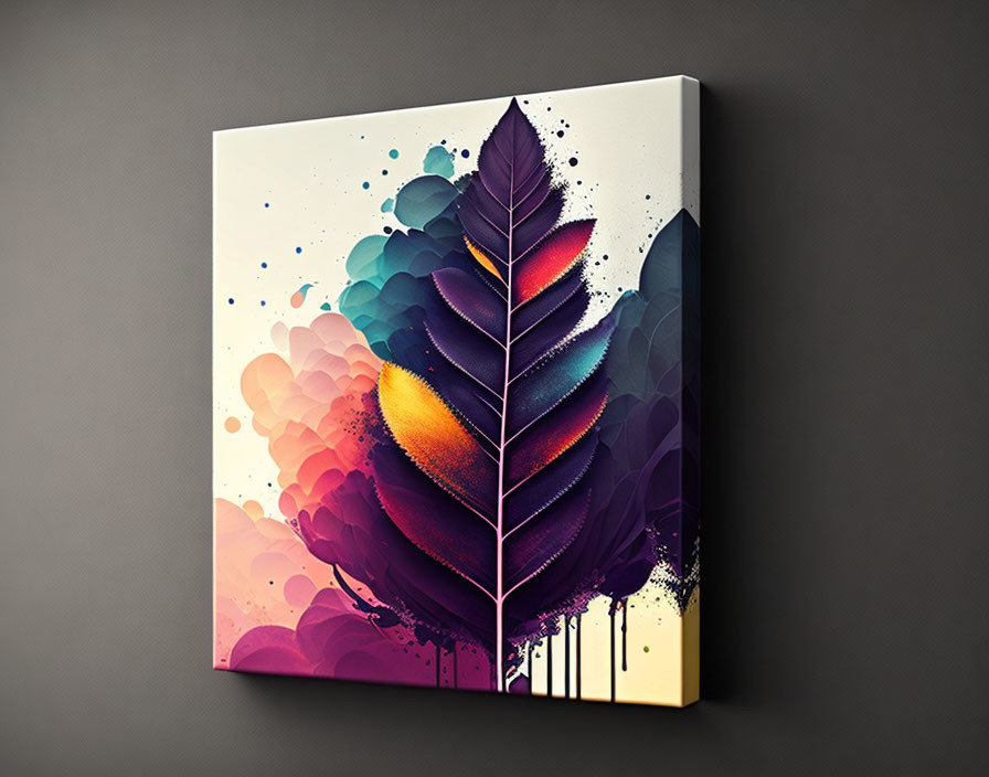 Vibrant leaf digital art with warm and cool gradient on canvas