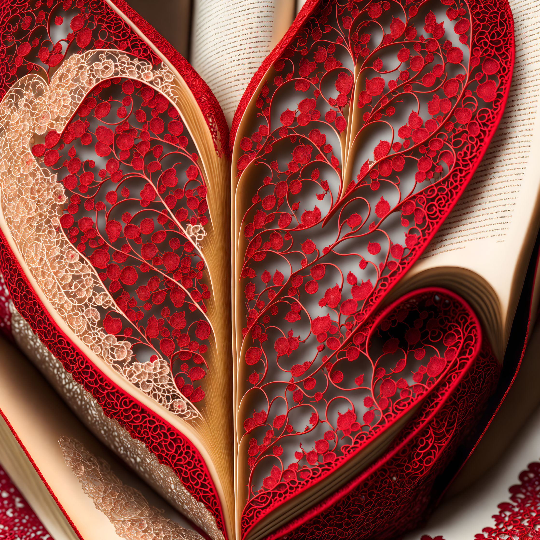 Intricate Cut-Out Heart Design on Book Pages