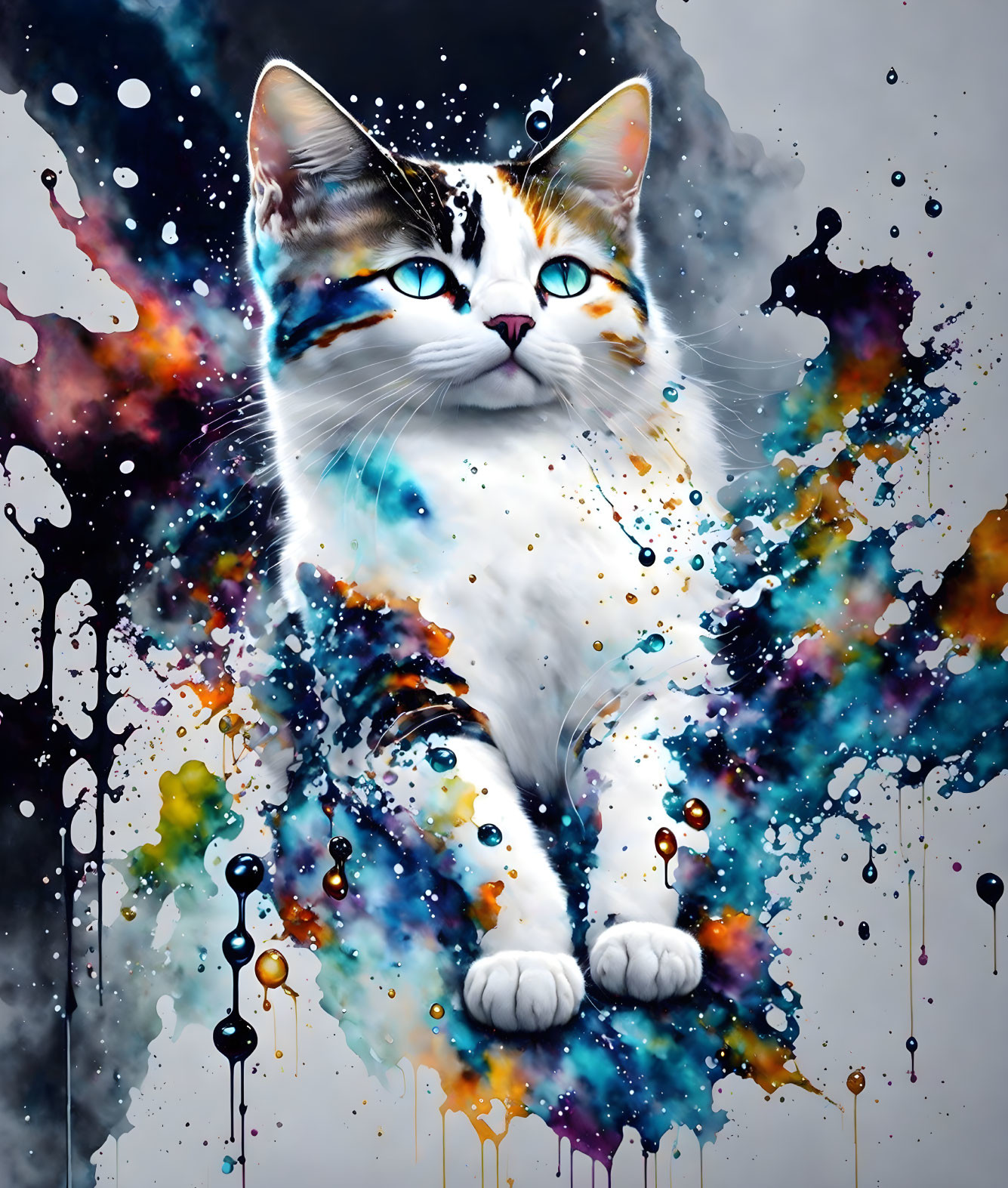 Colorful cat portrait with abstract background art