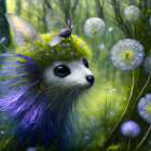 Blue-furred rabbit-headed creature with wings in lush forest