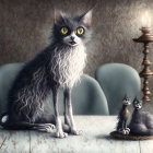 Anthropomorphic Cats in Vintage Room with Human-Like Eyes