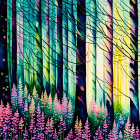 Colorful Abstract Forest Scene on Dark Background