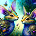 Whimsical rabbit-like creatures with butterfly wings in colorful, fantastical scene