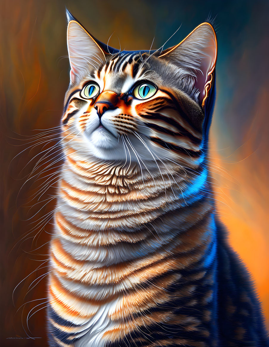 Detailed Digital Artwork of Tabby Cat with Amber Eyes