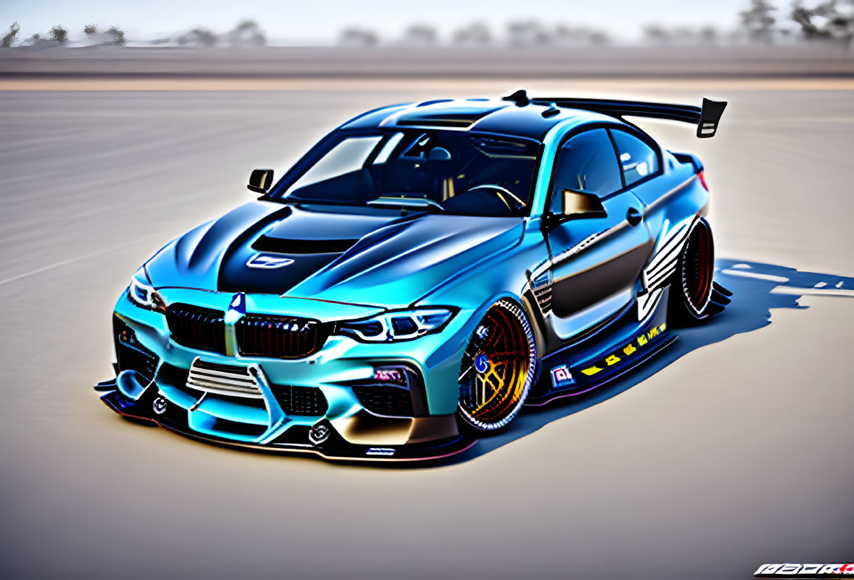 Blue and Black Modified BMW Sports Car on Racetrack