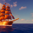 Majestic sailing ship with billowing white sails on tranquil blue ocean