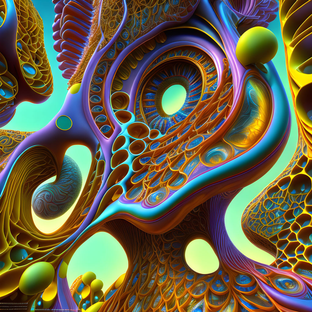 Colorful fractal image with spirals & circular patterns for a surreal experience