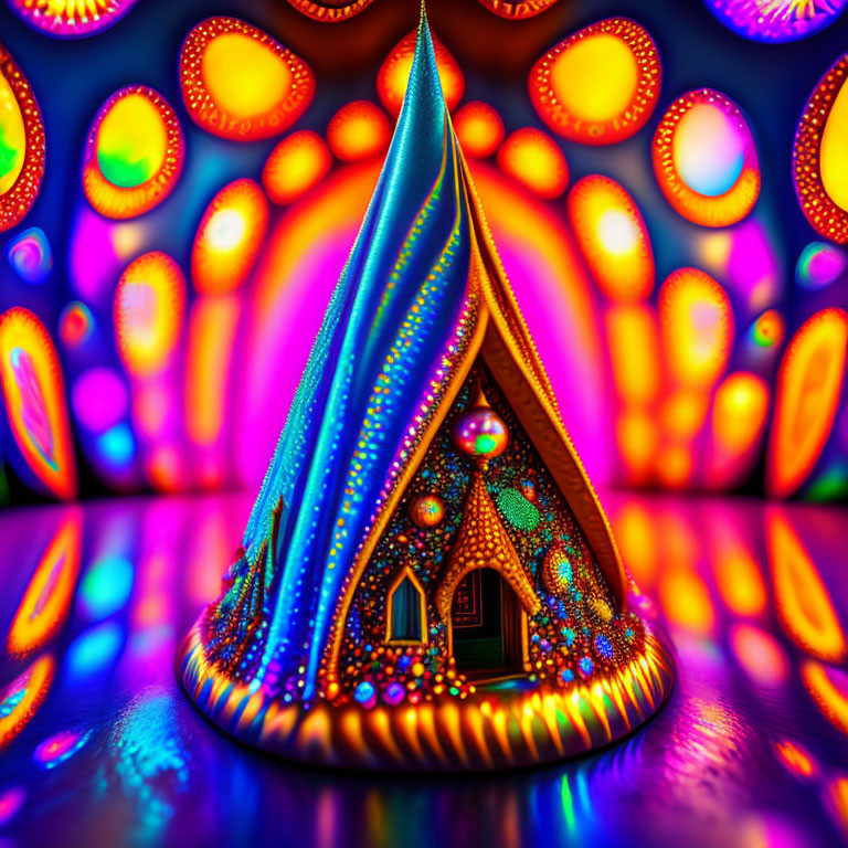 Colorful Psychedelic Miniature House with Glowing Patterns