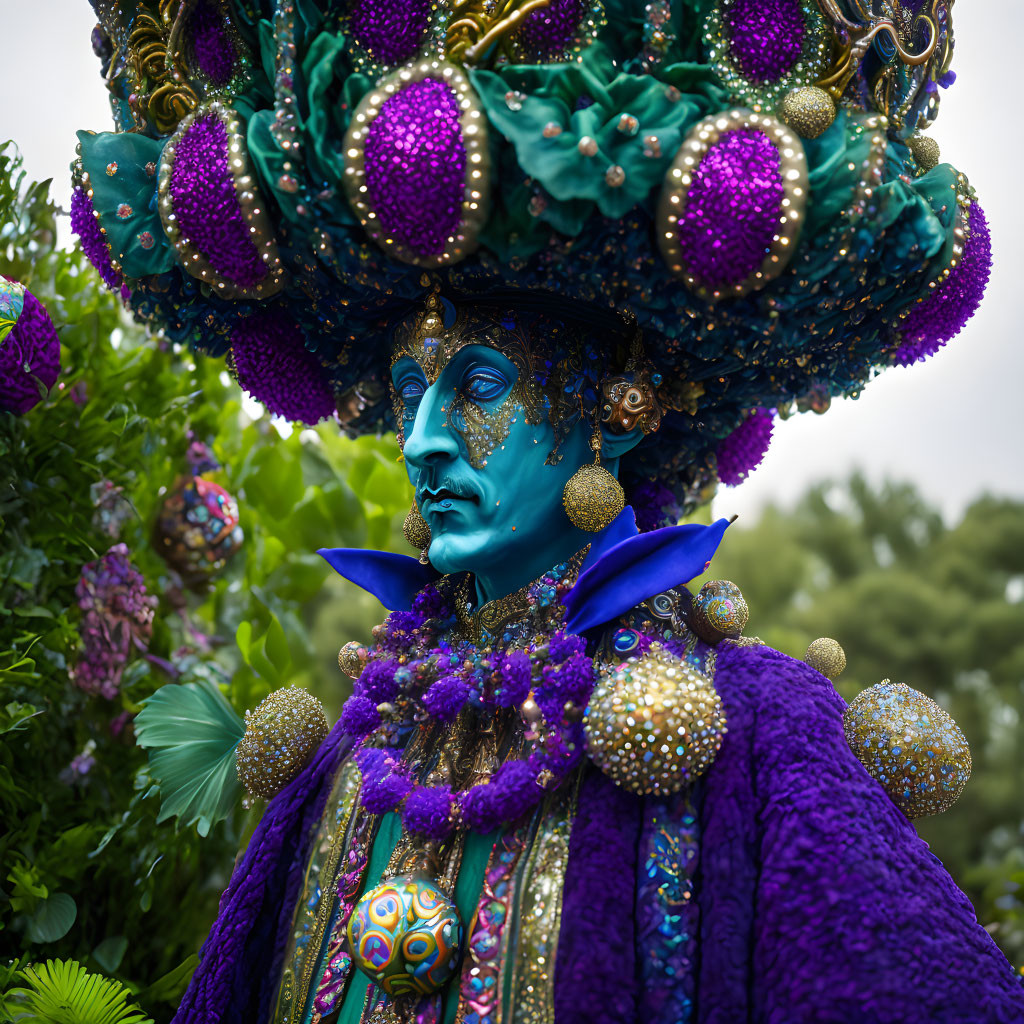 Elaborate costume with purple and turquoise gems