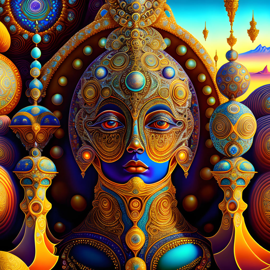 Colorful Stylized Woman Artwork with Ornate Patterns