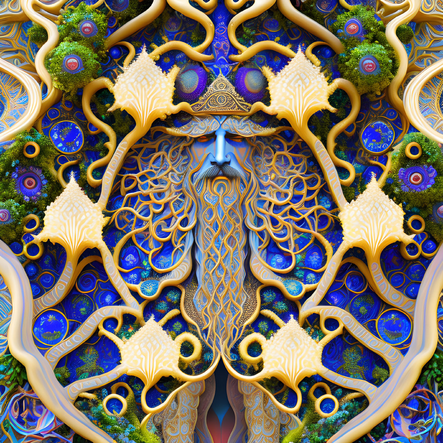 Intricate Blue and Gold Fractal Patterns