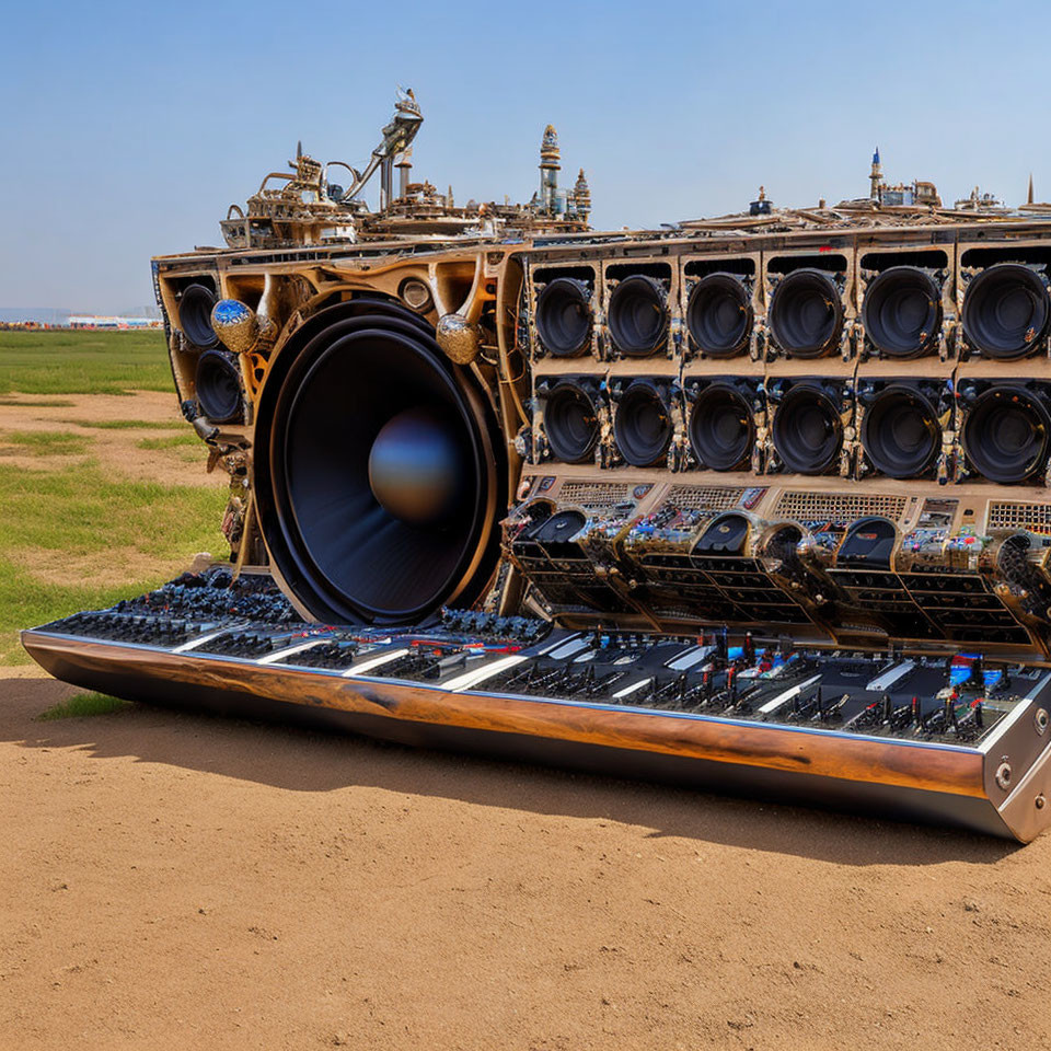 Detailed view of disassembled jet engine components against clear sky