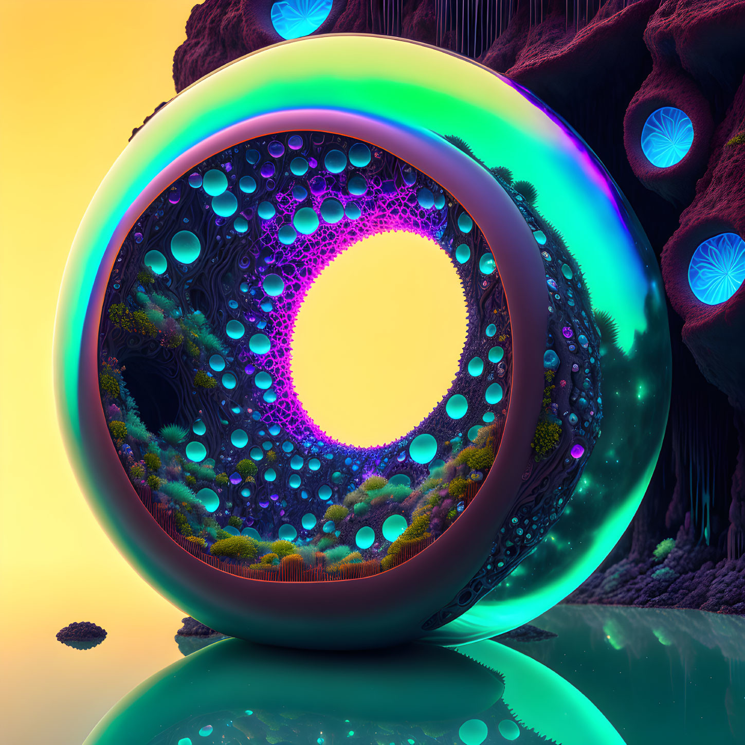 Colorful Fractal Torus in Surreal Alien Landscape