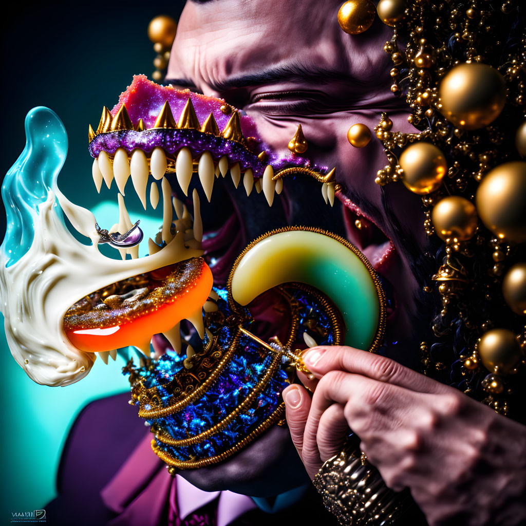 Colorful Surreal Portrait with Enhanced Facial Features and Melting Crown