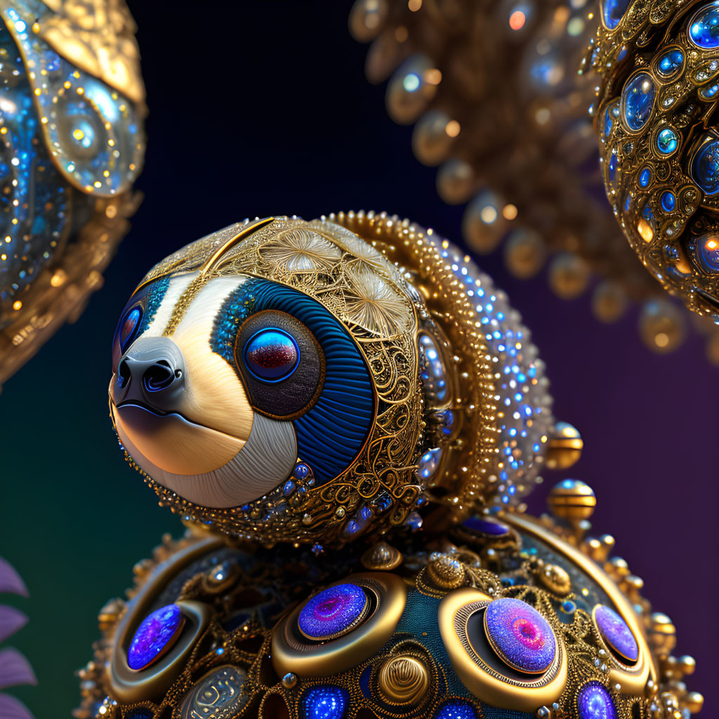 Digitally crafted ornate creature with jewel-like textures on dark background