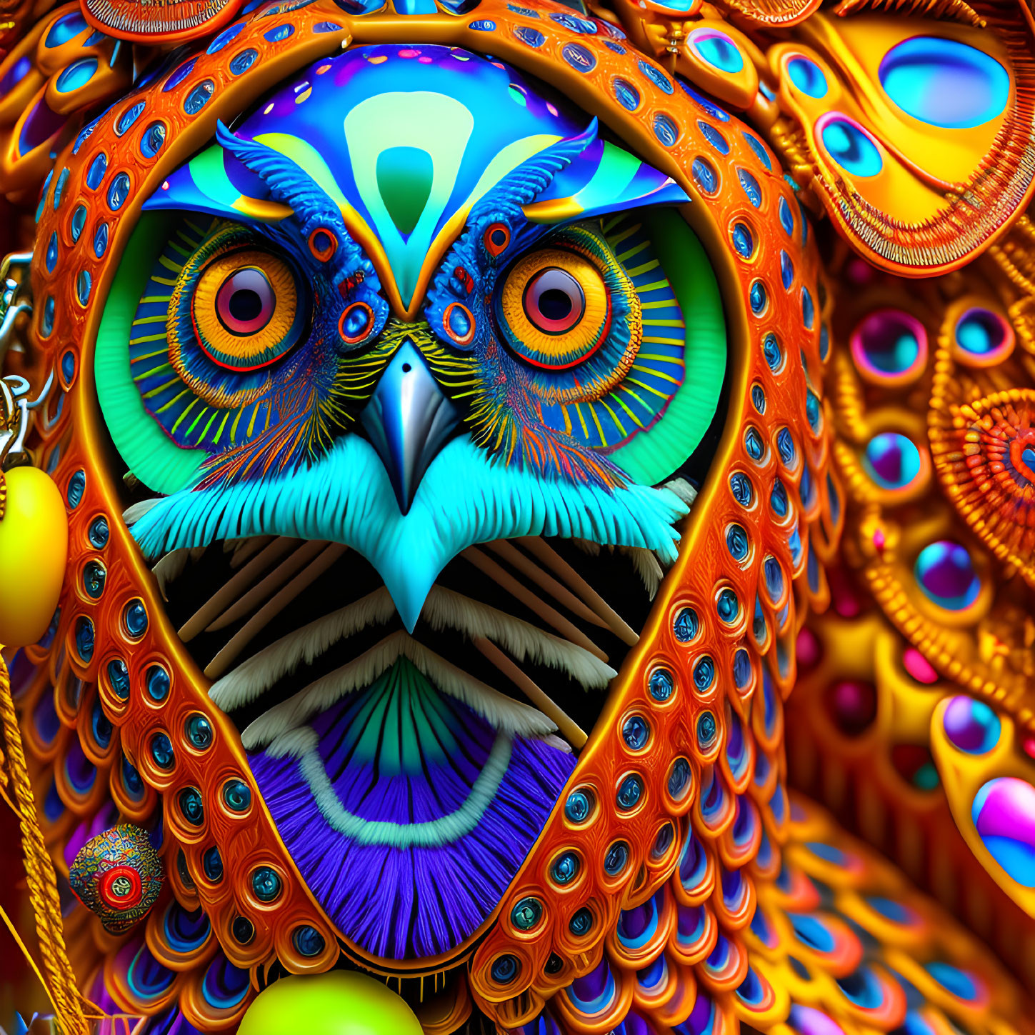 Colorful Fractal Owl Artwork with Intricate Patterns