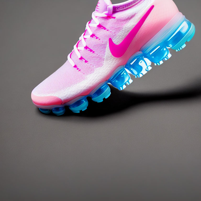 Colorful Pink and Blue Sports Shoe on Gray Background