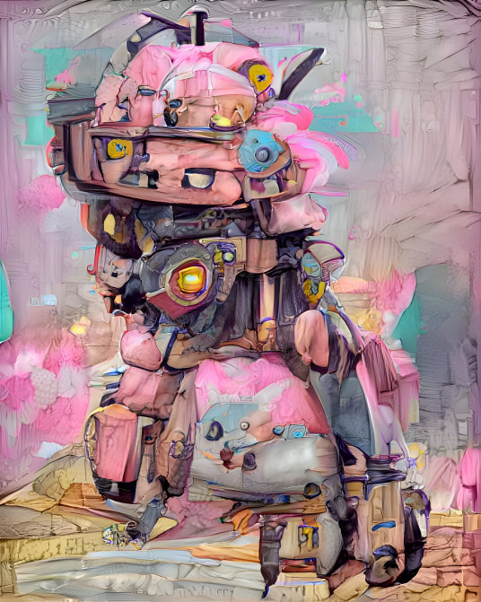 Pink fluffy steampunk robot