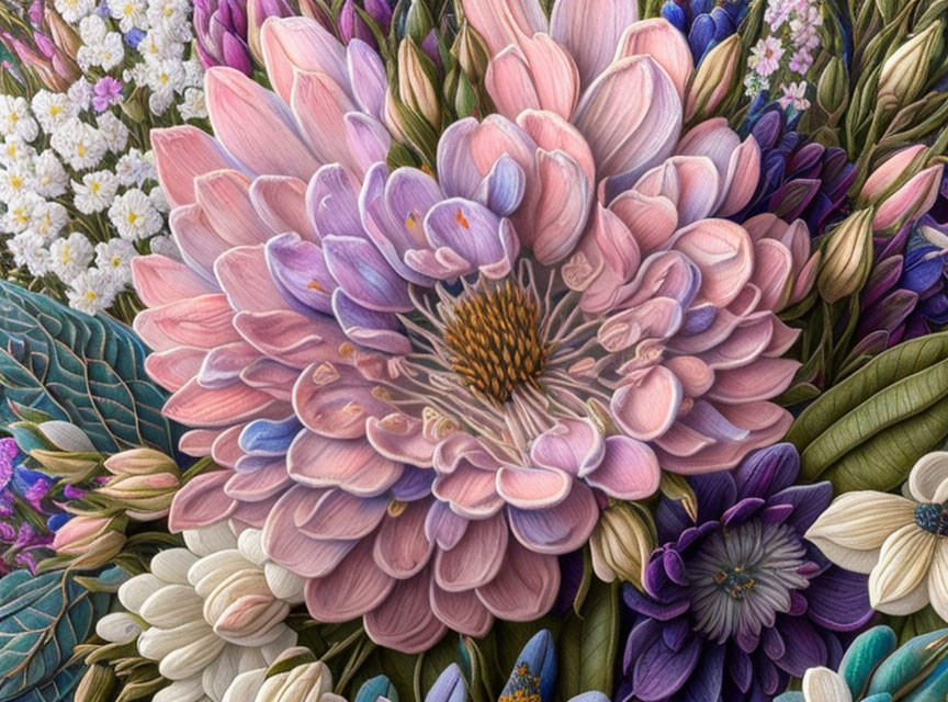 Colorful Floral Arrangement with Large Pink Bloom