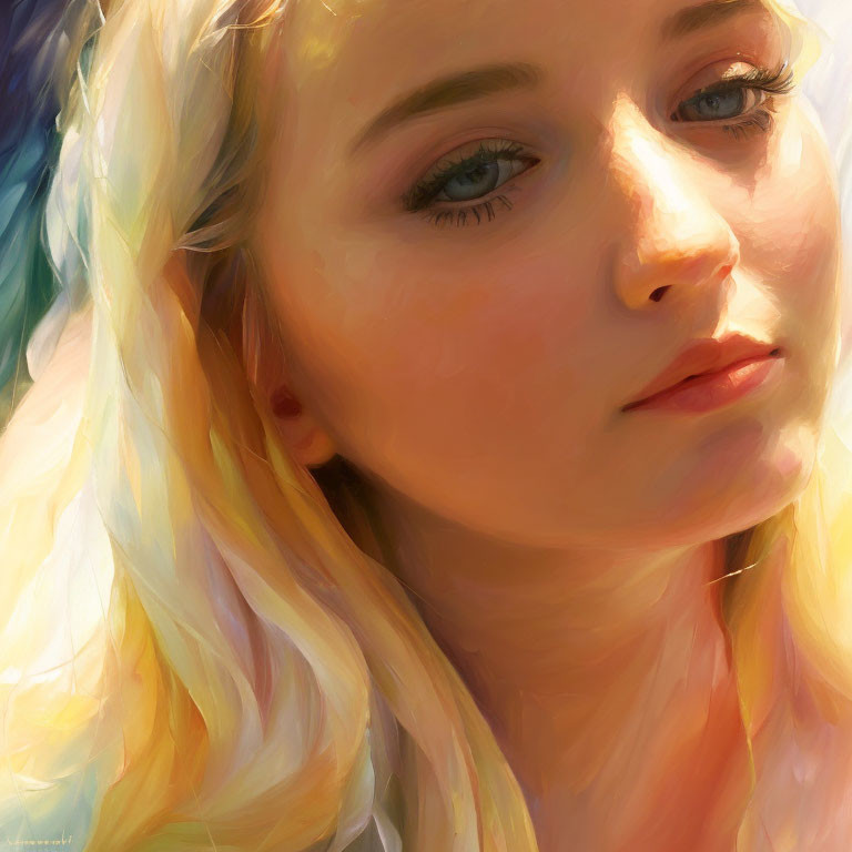 Blonde Woman Portrait with Blue Eyes in Sunlit Setting