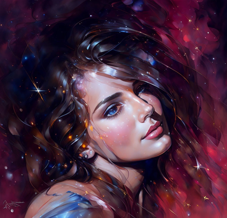 Cosmic-themed digital art portrait of a woman