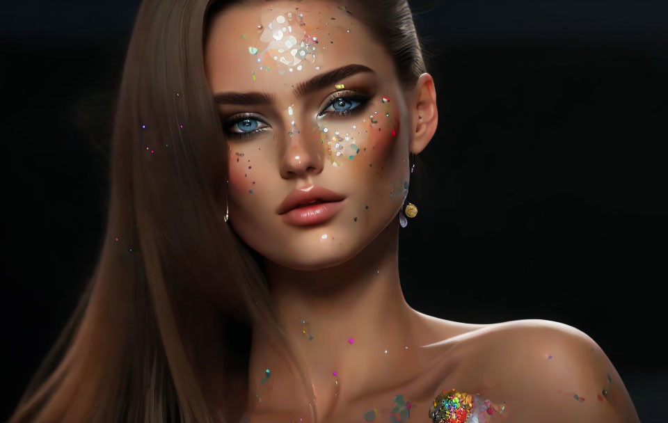 Digital Illustration: Woman with Sparkly Makeup and Festive Artistic Vibe