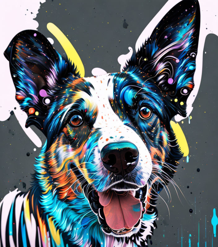 Colorful Abstract Artwork: Neon Dog with Abstract Patterns