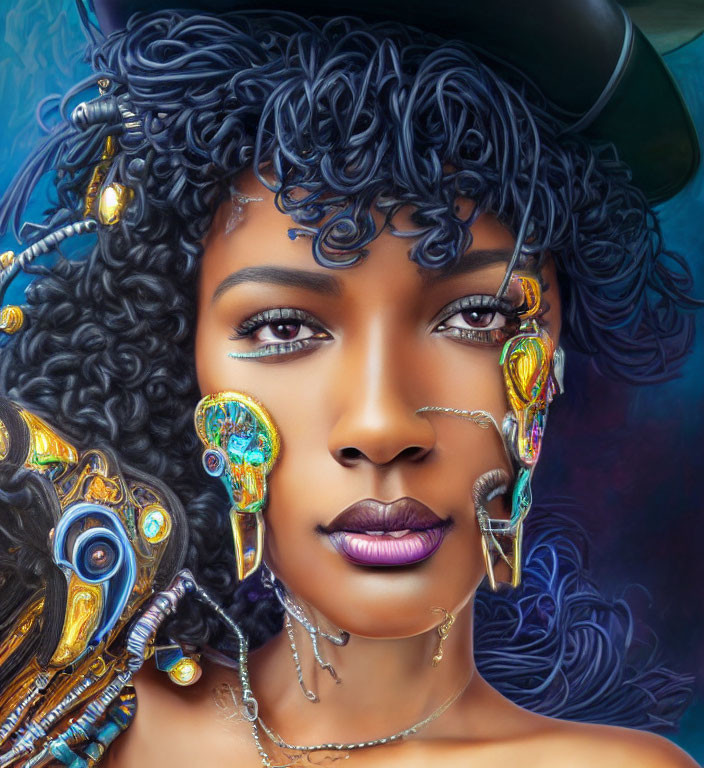 Digital artwork: Woman with Afro & Cybernetic Enhancements