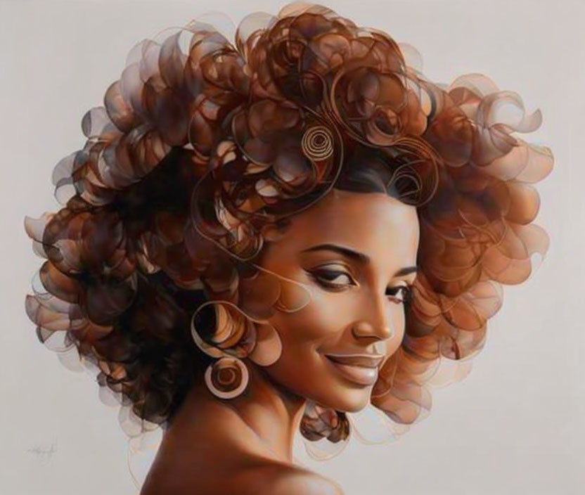 Elaborate Curly Hairstyle Woman Portrait on Neutral Background