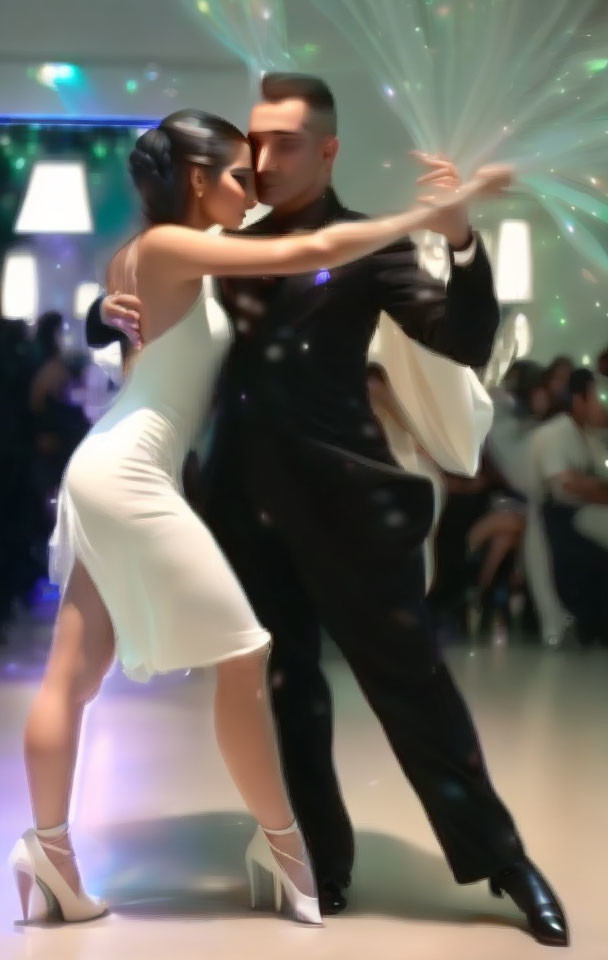 Couple dancing in elegant ballroom scene