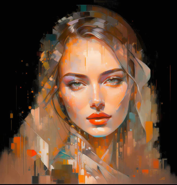 Geometric abstract portrait of a woman in warm tones