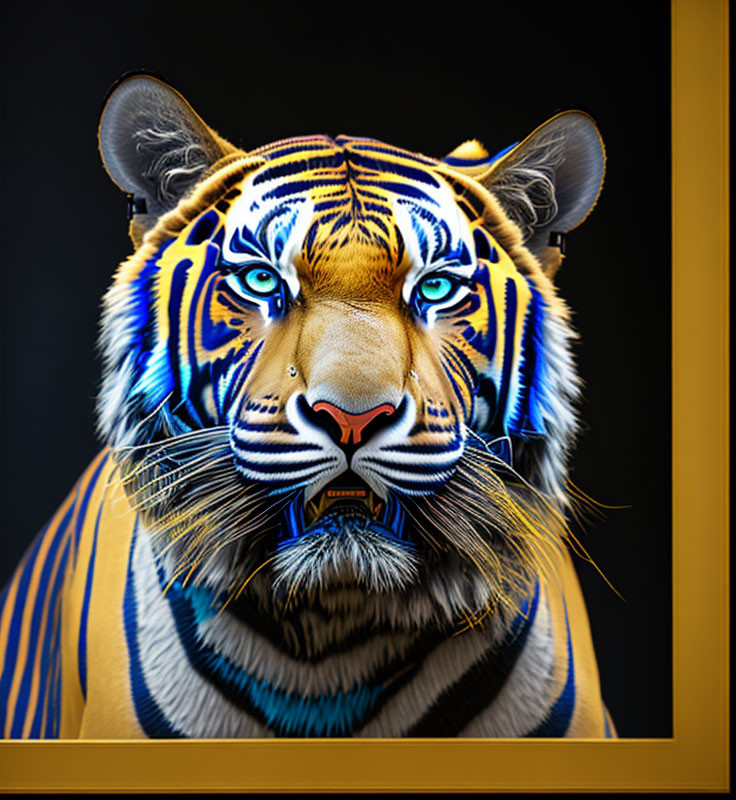 Detailed Tiger Head Illustration with Intense Blue Eyes