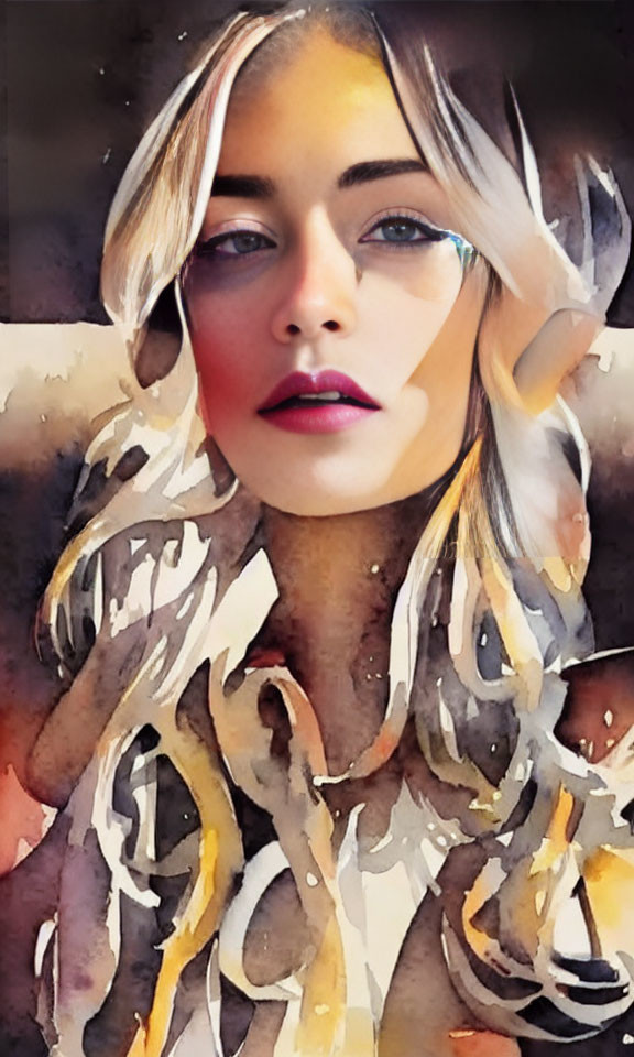 Blonde Woman with Glasses in Digital Watercolor Portrait