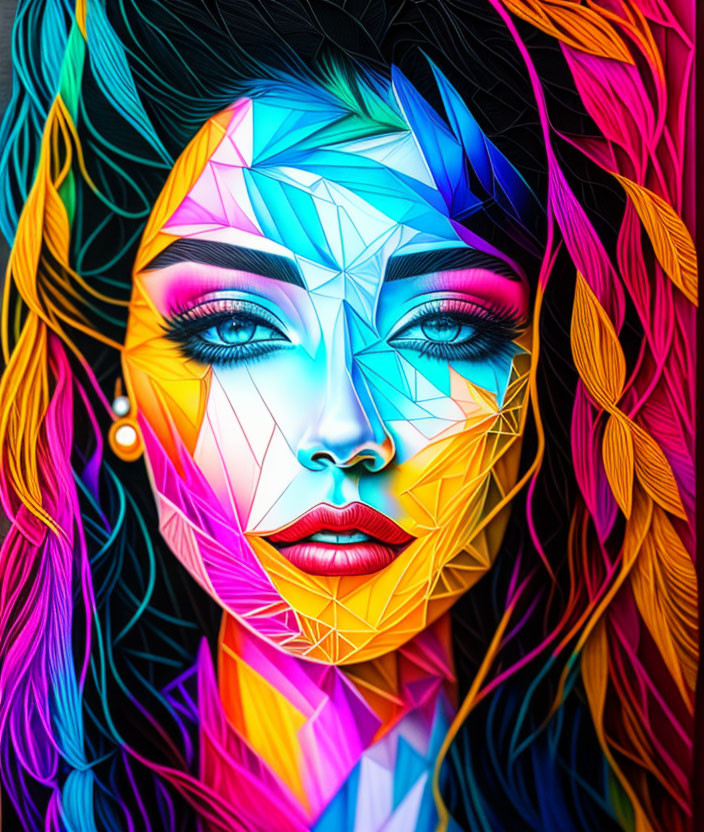 Colorful Geometric Patterns on Woman's Face Artwork