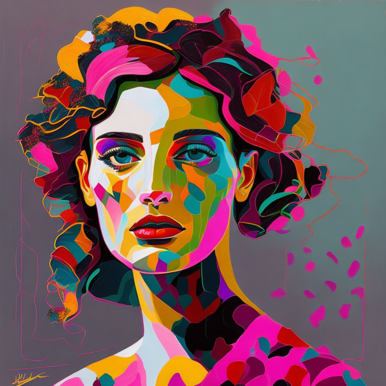 Colorful Stylized Portrait of Woman with Vibrant Hues