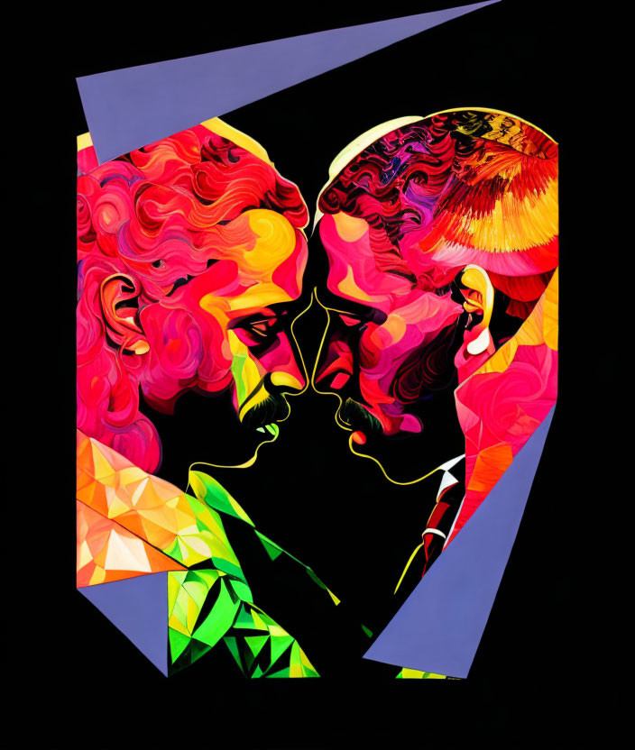 Vivid Abstract Profile Art with Colorful Faces