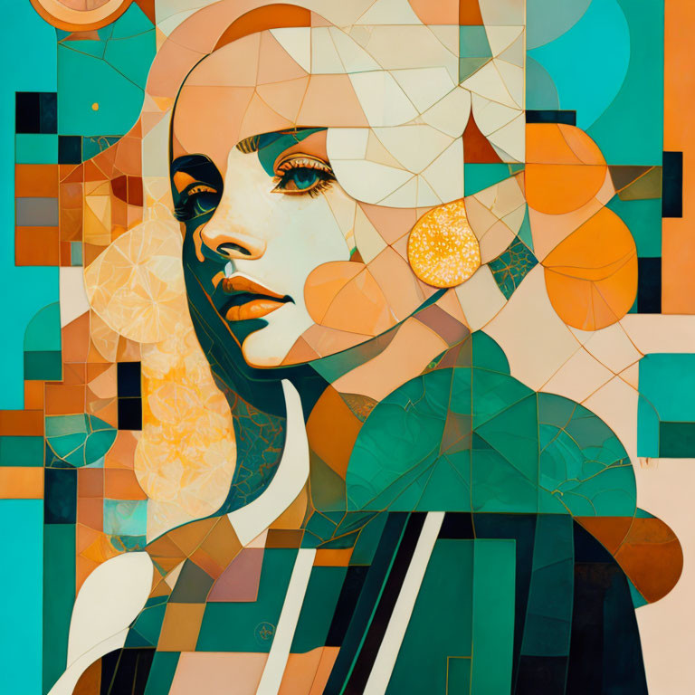 Geometric patterned portrait in vibrant colors