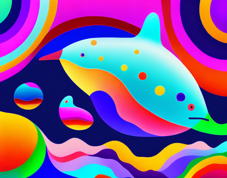 Colorful Psychedelic Fish Illustration with Swirling Patterns