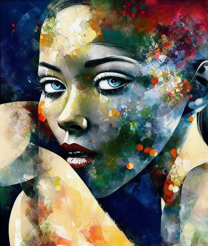 Colorful Abstract Portrait of Woman with Blue Eyes