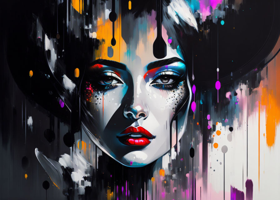 Colorful Abstract Portrait of Woman with Striking Makeup