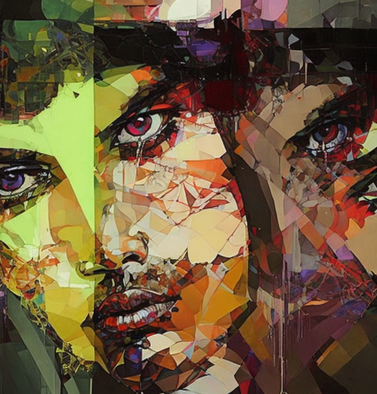 Colorful Cubist Mosaic Portrait of a Woman's Face